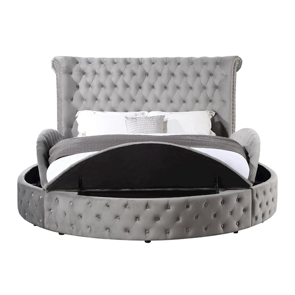 Gaiva Queen Bed w/Storage Gray Velvet. Picture 6