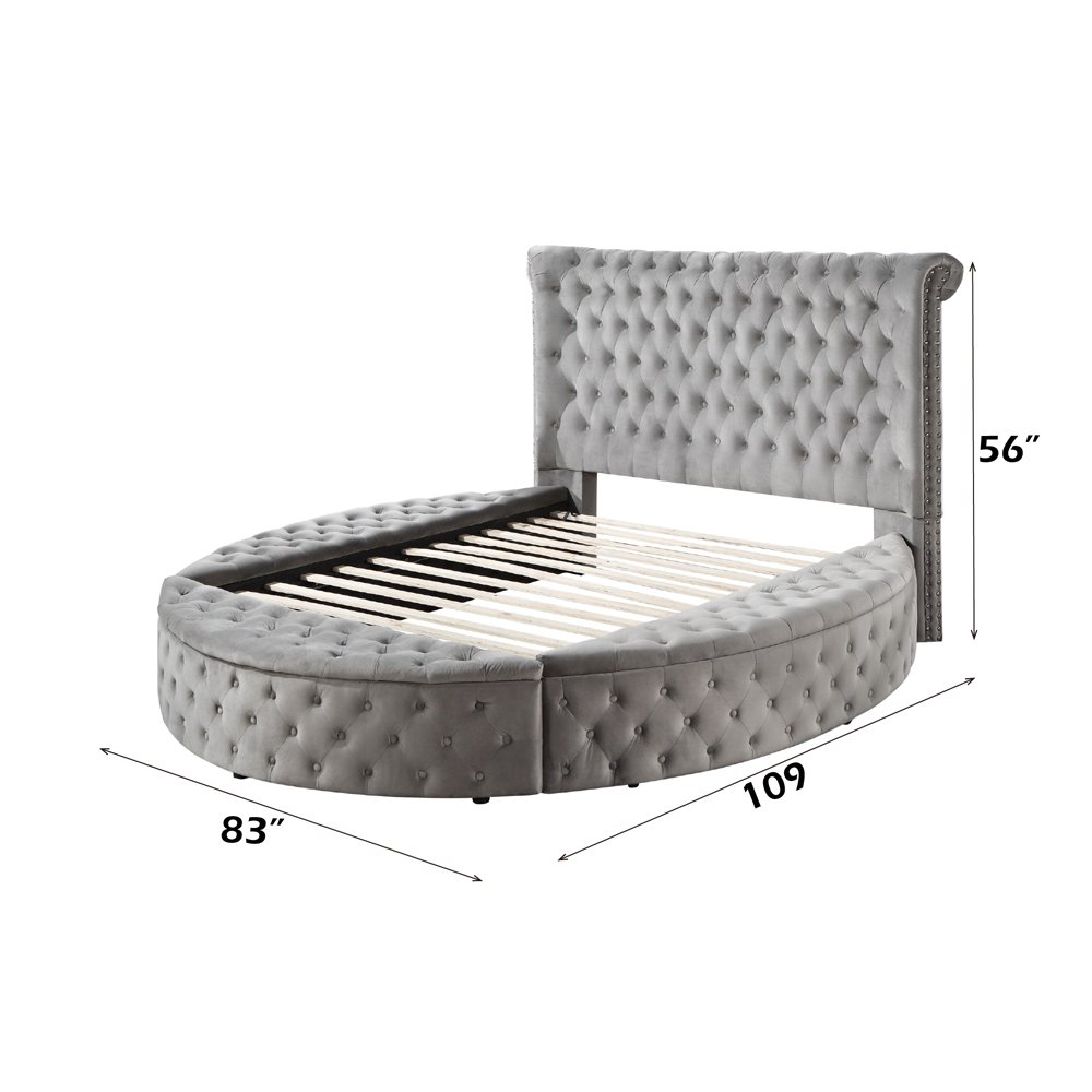 Gaiva Queen Bed w/Storage Gray Velvet. Picture 9