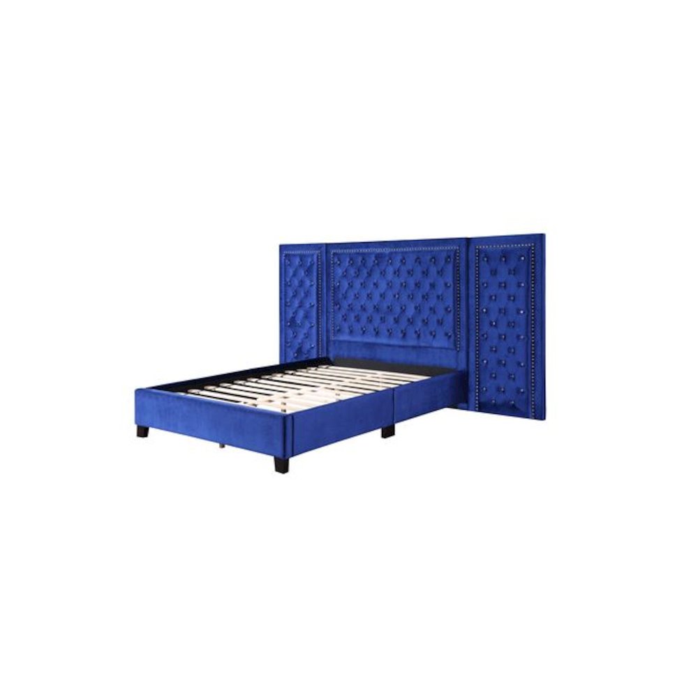 Damazy Eastern King Bed Blue Velvet. Picture 5