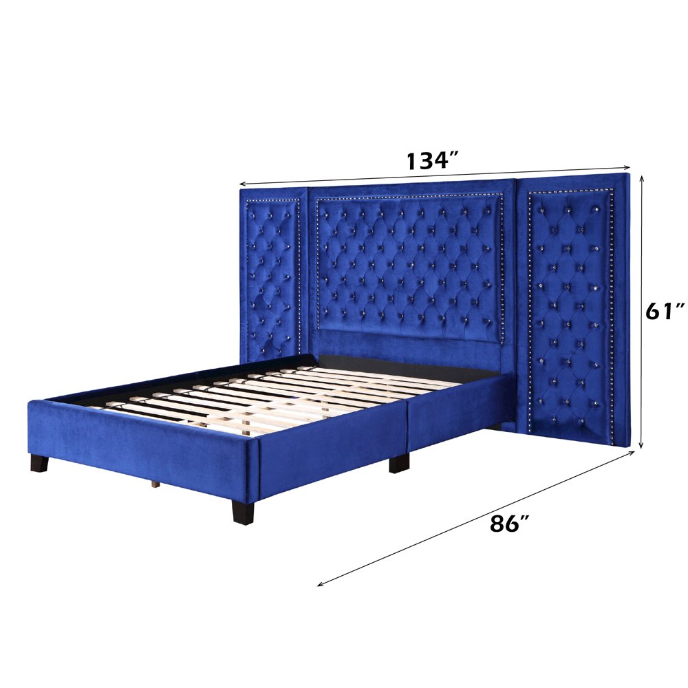 Damazy Eastern King Bed Blue Velvet. Picture 6