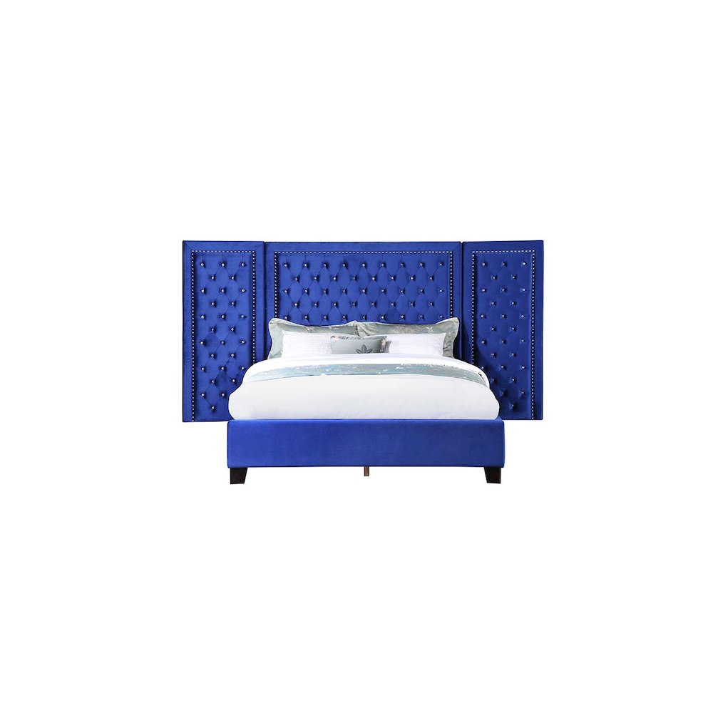 Damazy Queen Bed Blue Velvet. Picture 2