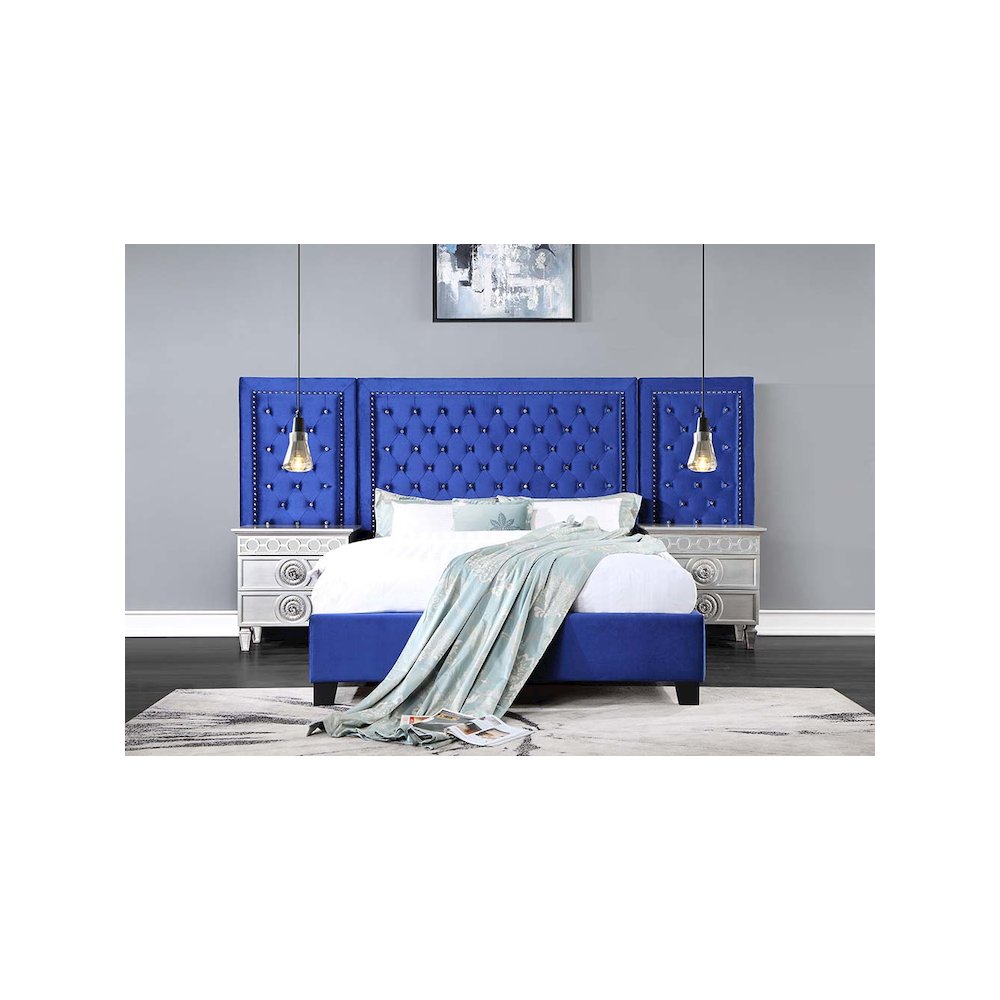 Damazy Queen Bed Blue Velvet. Picture 5