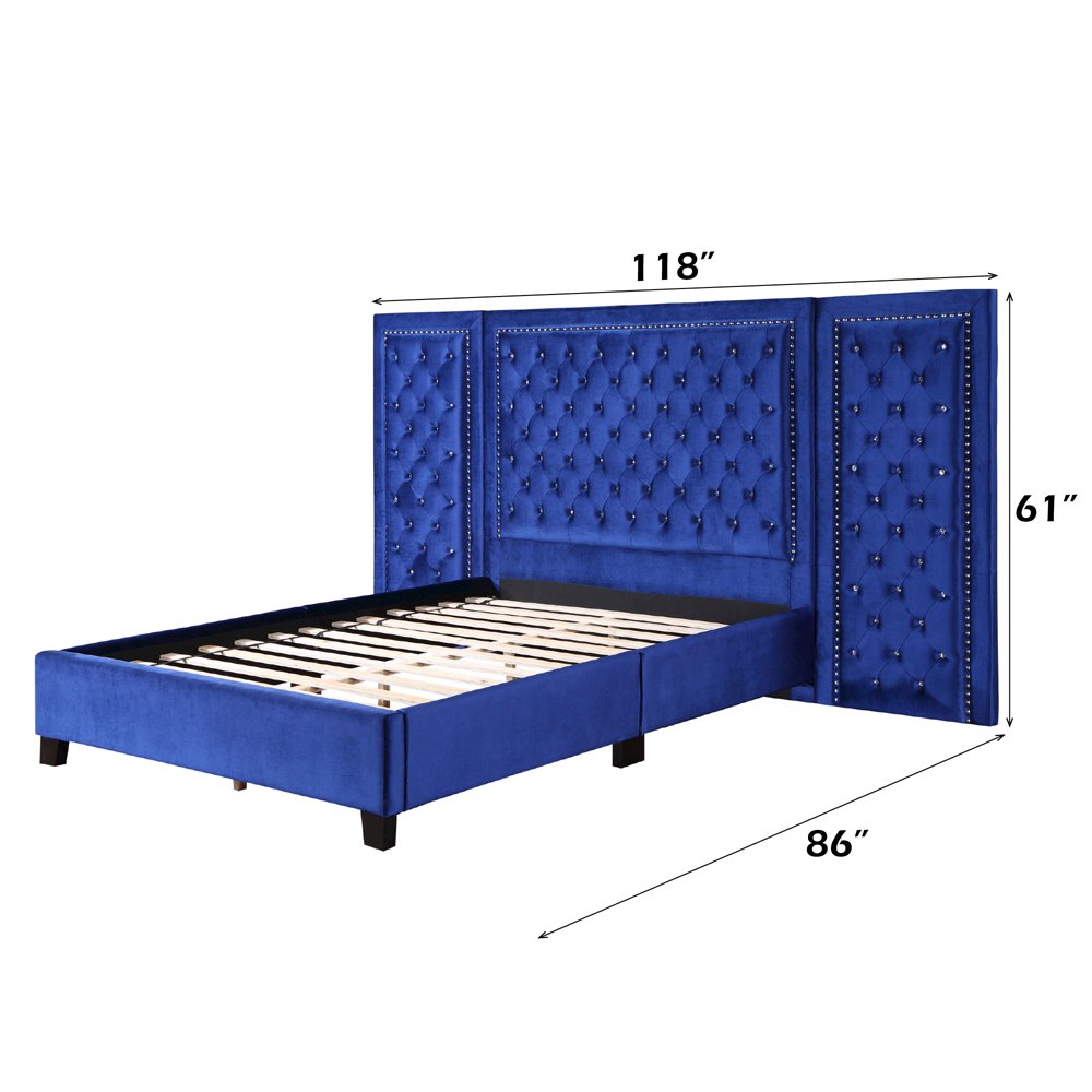Damazy Queen Bed Blue Velvet. Picture 6