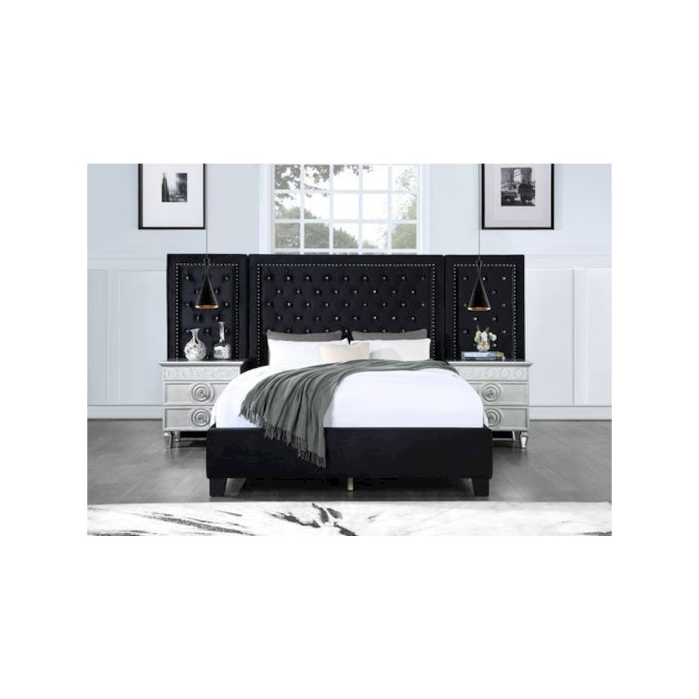 Damazy Eastern King Bed Black Velvet. Picture 1