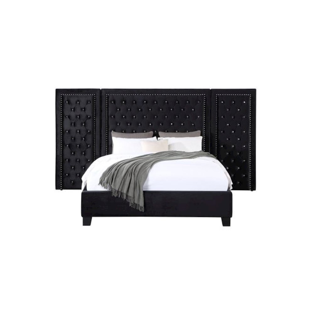 Damazy Eastern King Bed Black Velvet. Picture 3