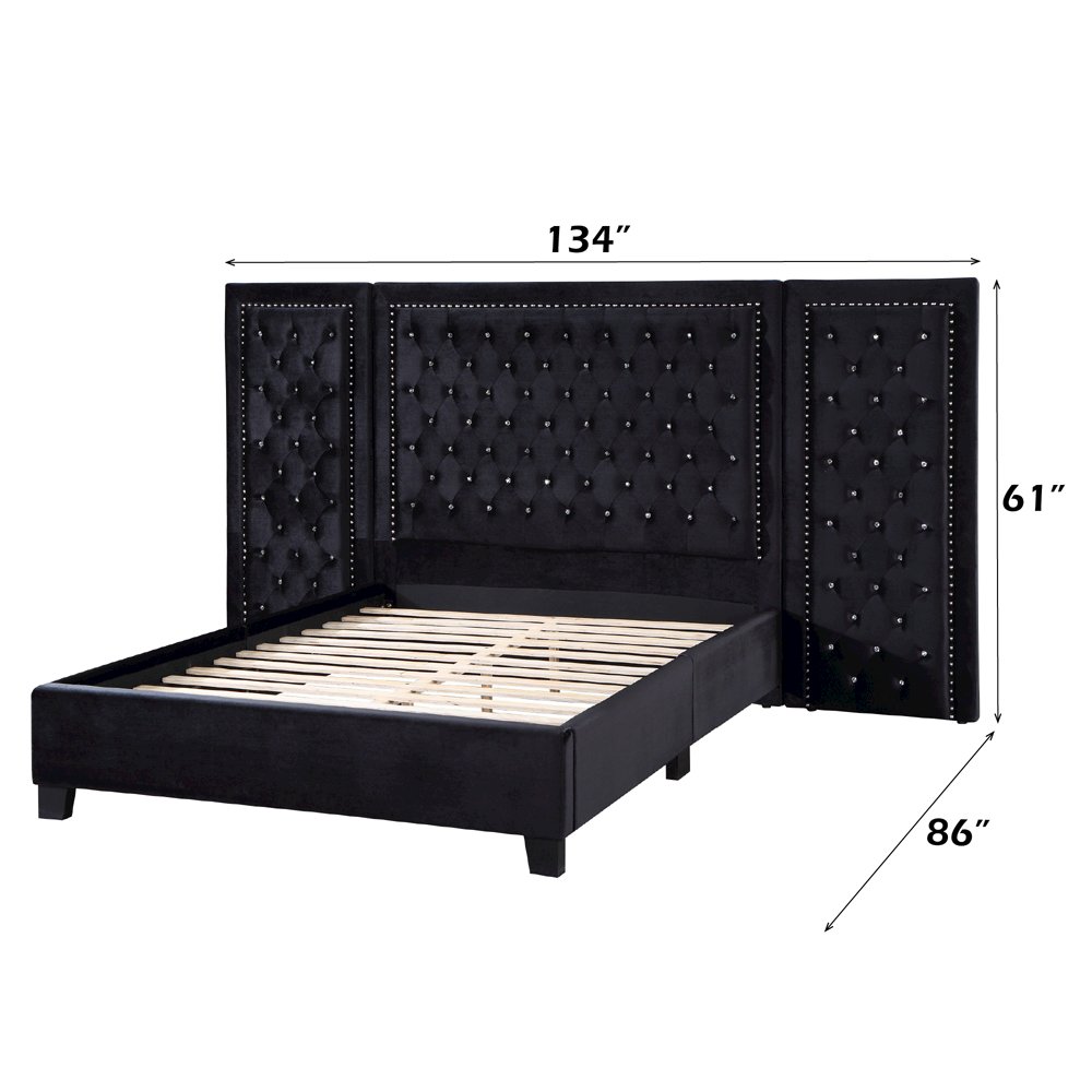 Damazy Eastern King Bed Black Velvet. Picture 6