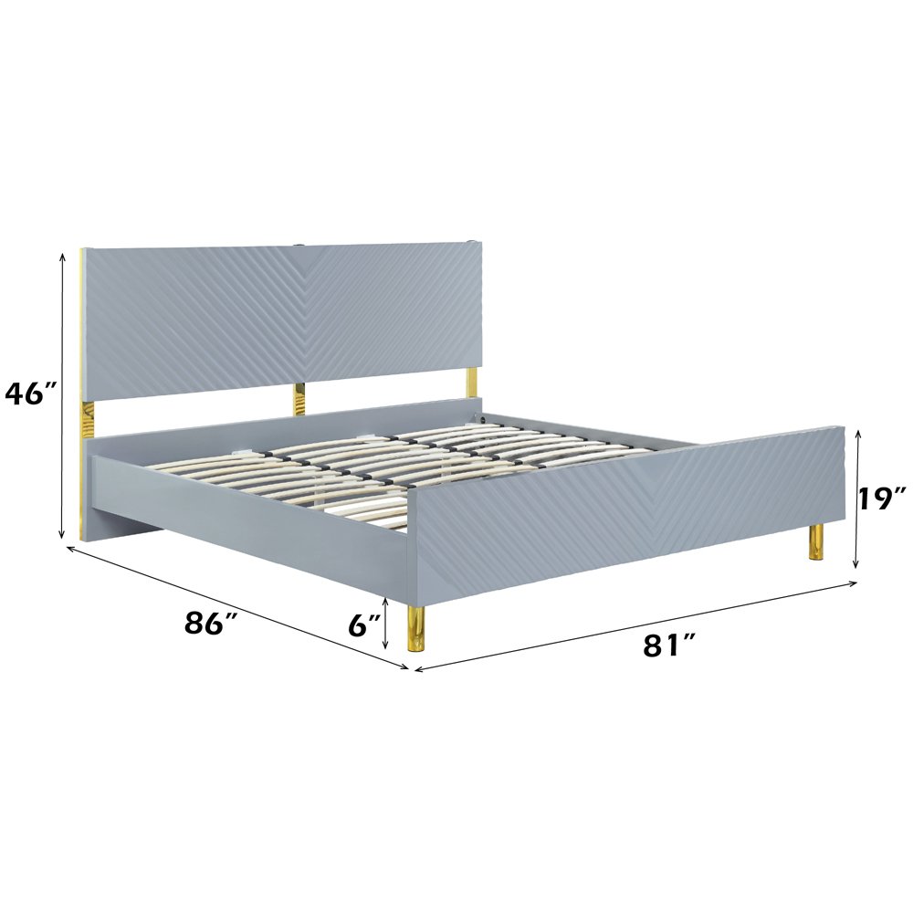 Gaines Eastern King Bed Gray High Gloss. Picture 6