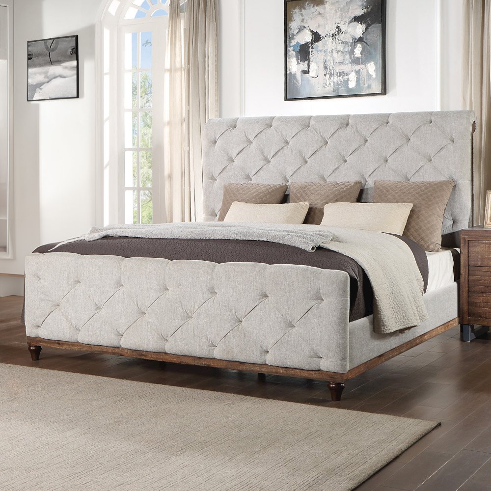 Andria Queen Bed Reclaimed Oak. Picture 1