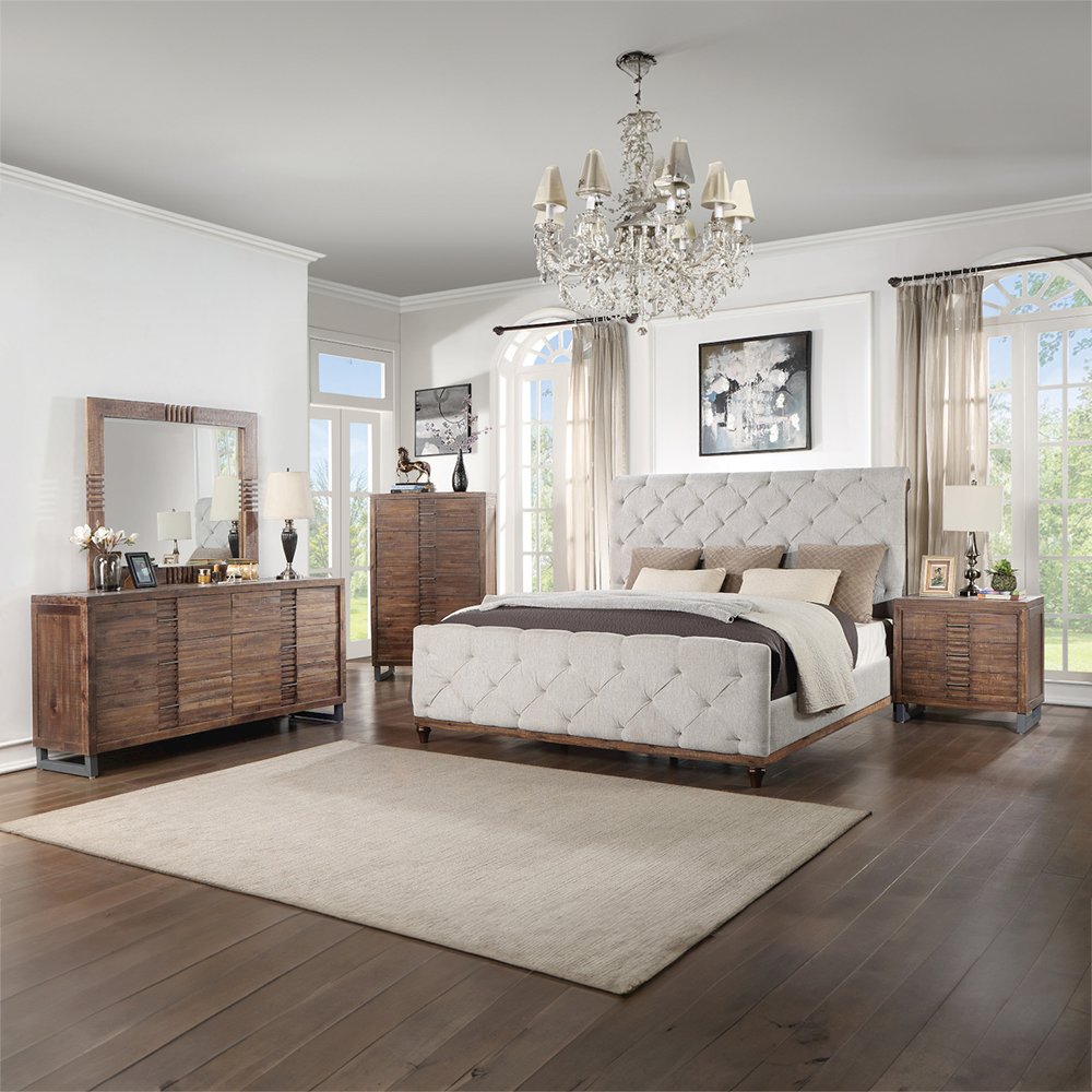 Andria Queen Bed Reclaimed Oak. Picture 6