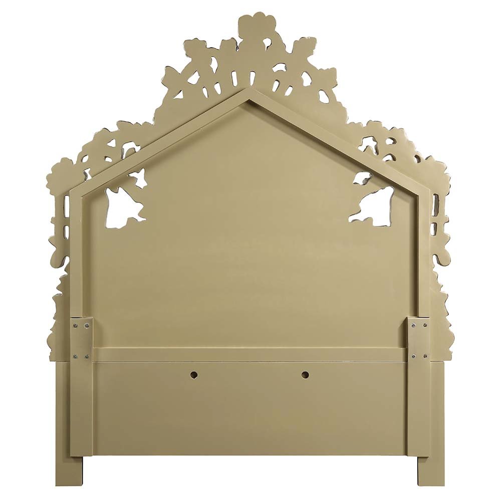 Bernadette Eastern King Bed White Synthetic Leather & Gold. Picture 5