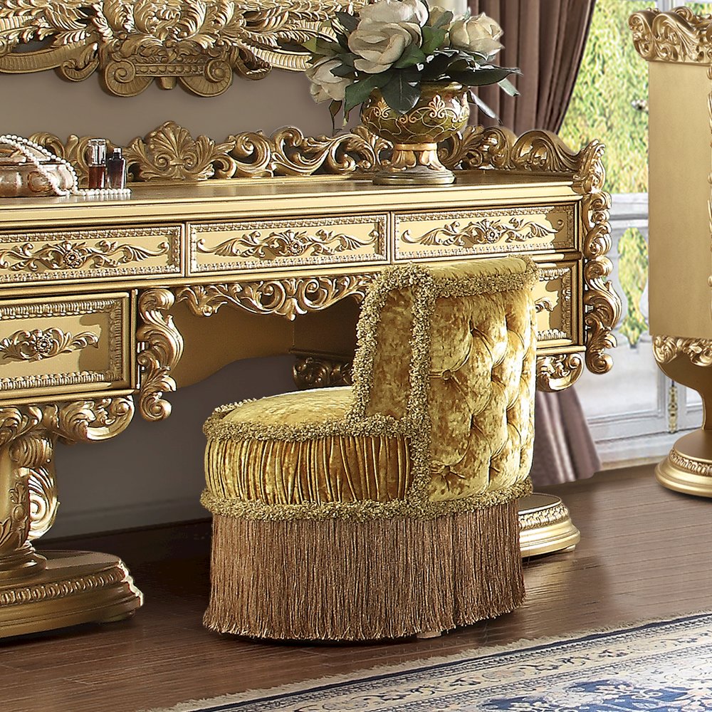 Bernadette Vanity Stool Gold Velvet. Picture 1