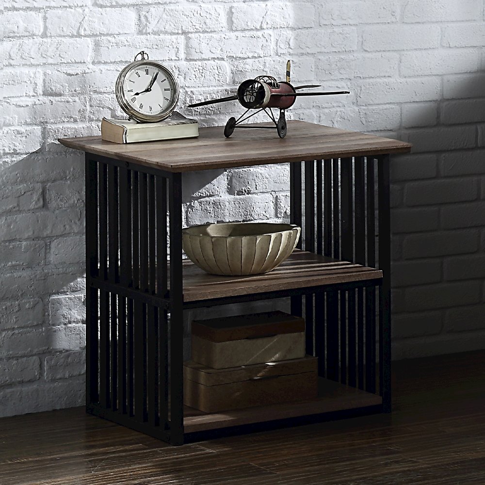 Zudora Nightstand Antique Oak & Black. Picture 4
