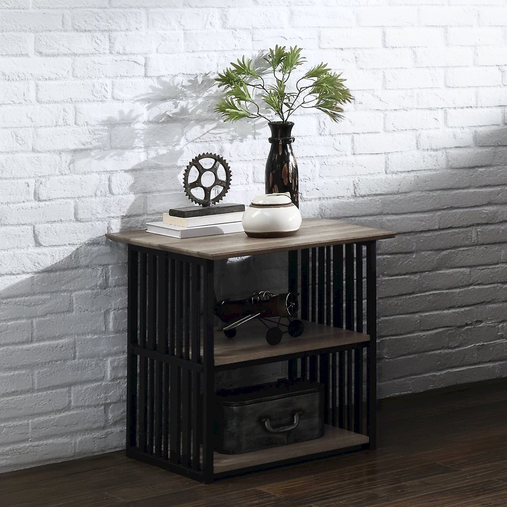 Zudora Nightstand Antique Oak & Black. Picture 5