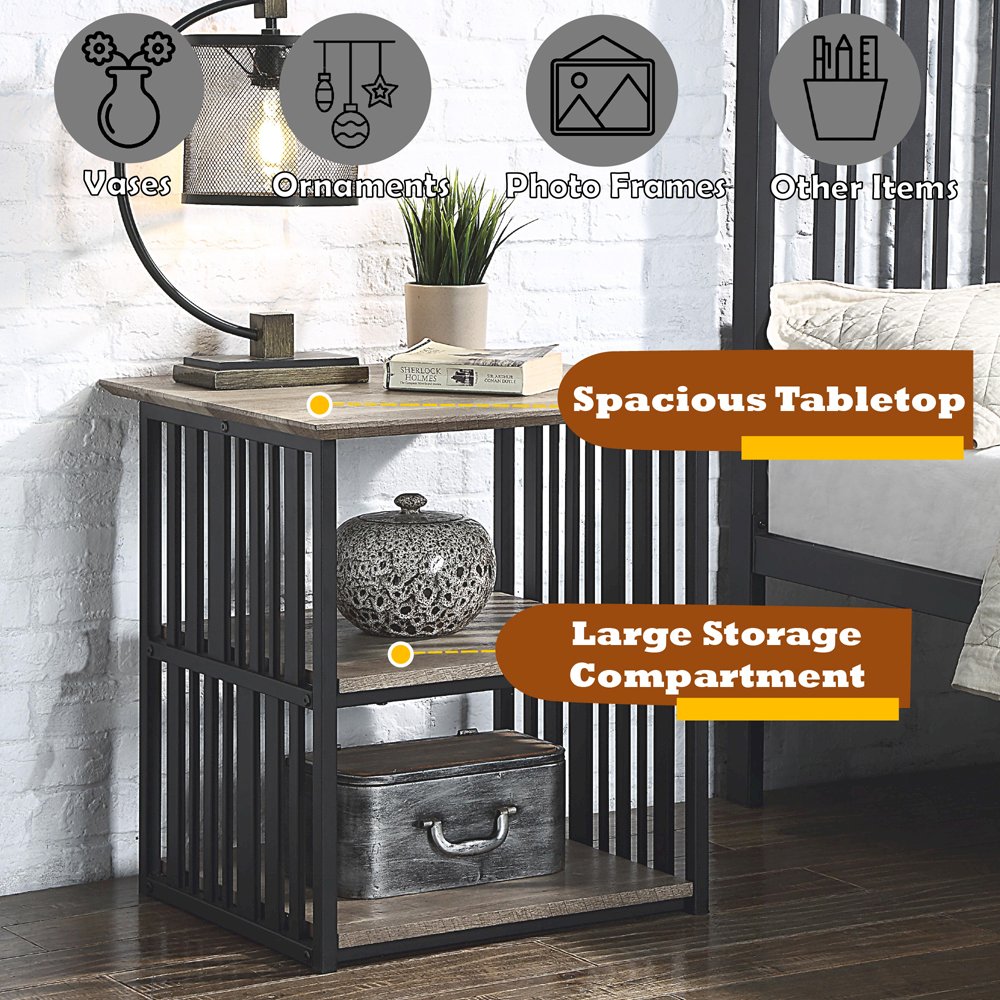 Zudora Nightstand Antique Oak & Black. Picture 9