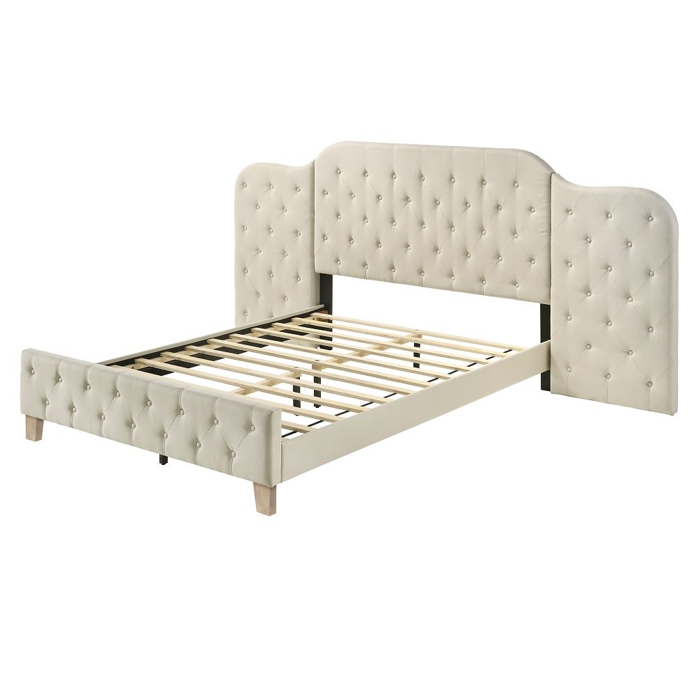 Ranallo Queen Bed Beige Linen. Picture 1