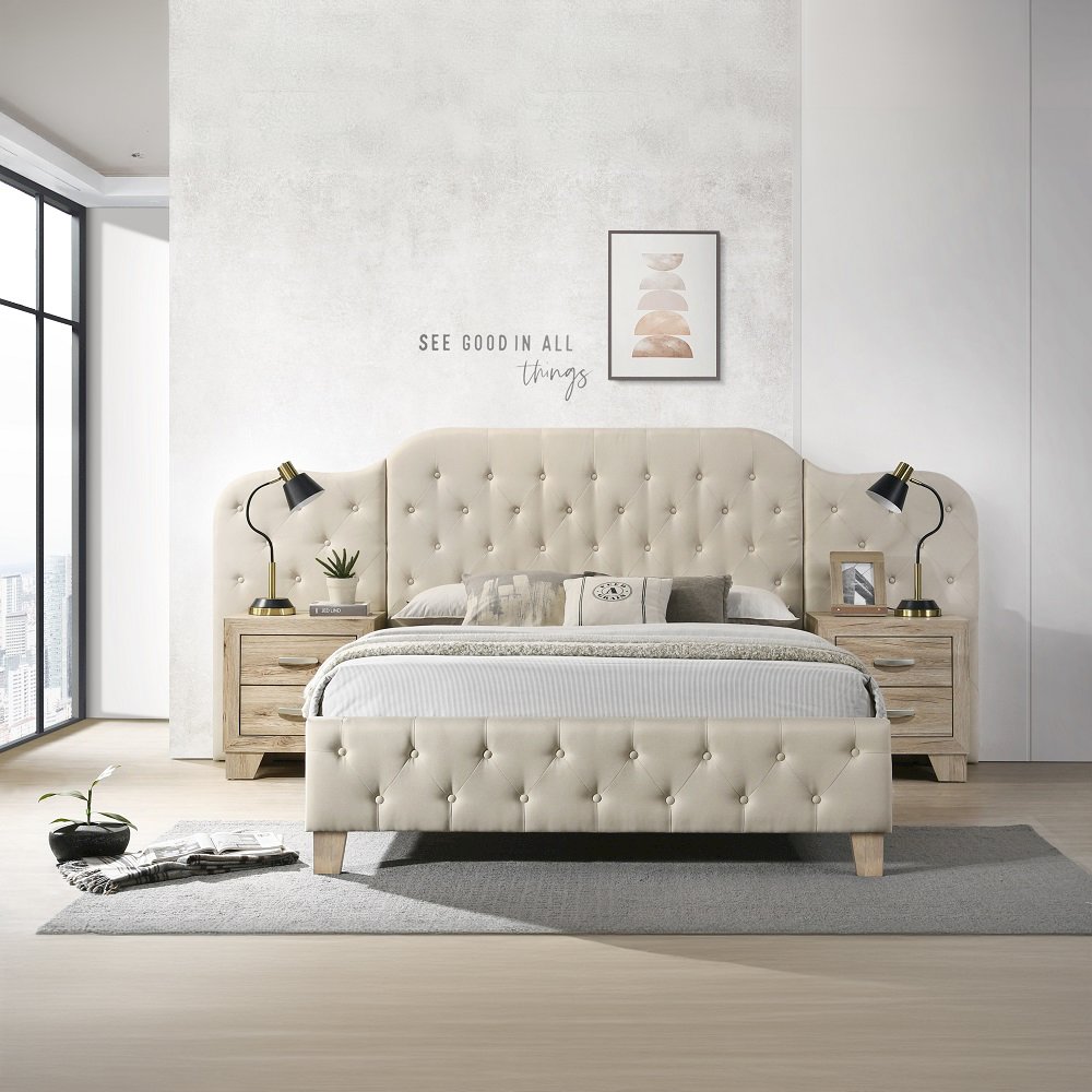 Ranallo Queen Bed Beige Linen. Picture 5