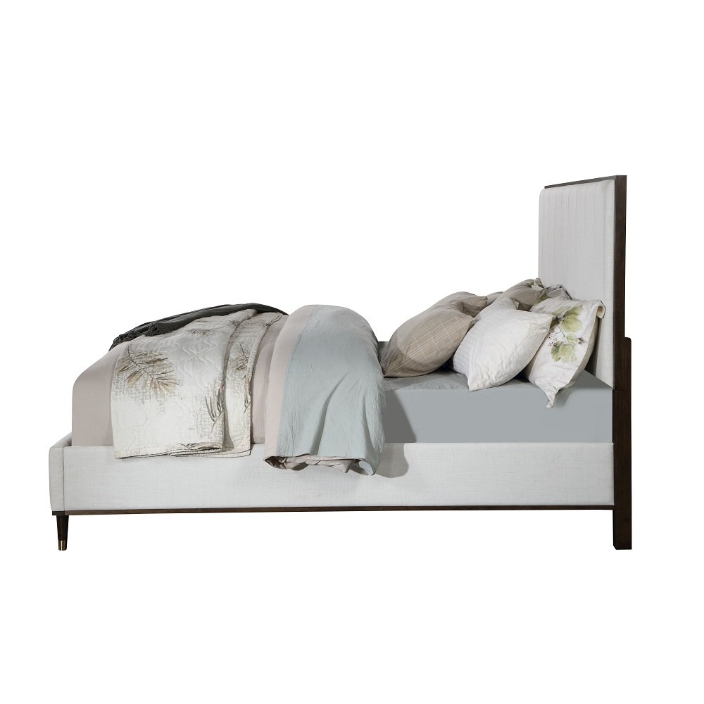 Carena Eastern King Bed Light Gray Fabric, White & Walnut. Picture 4