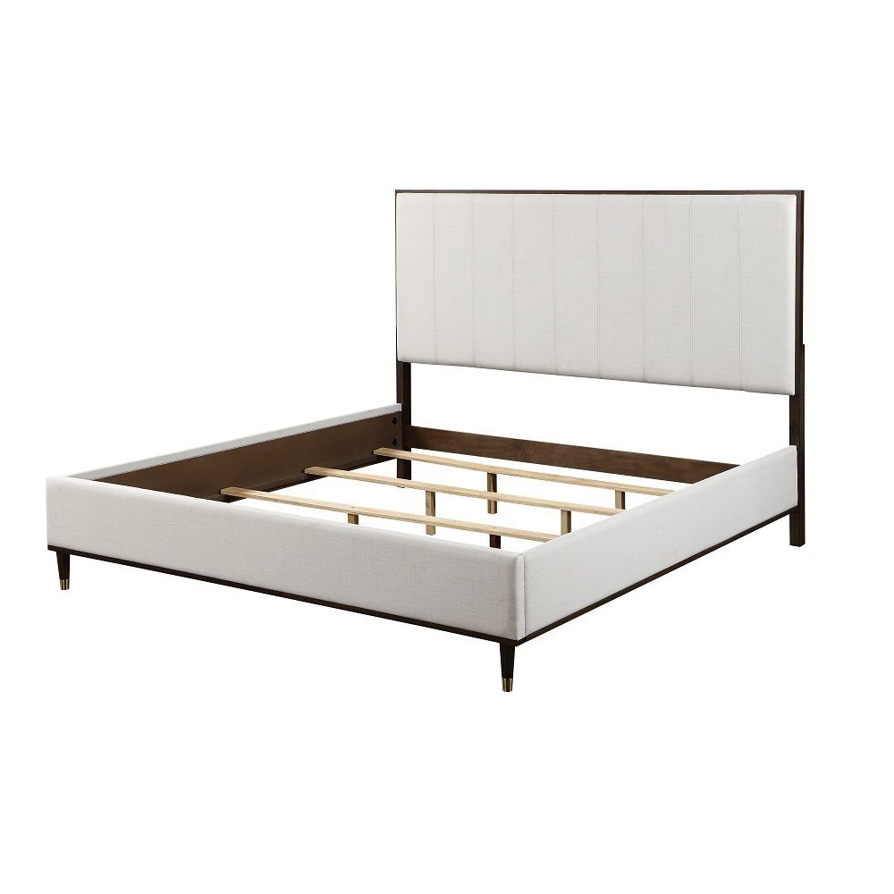 Carena Queen Bed Light Gray Fabric, White & Walnut. Picture 2