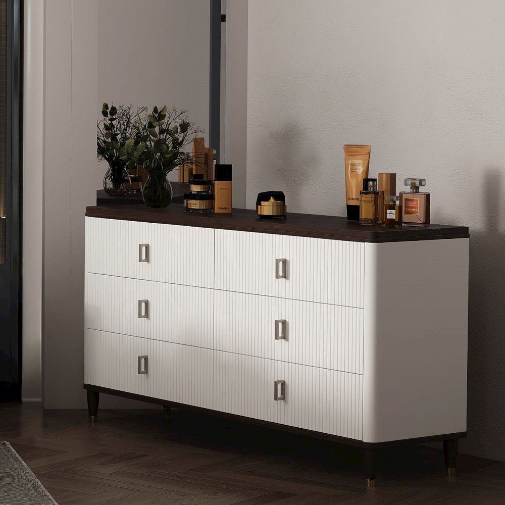 Carena Dresser w/Jewelry Tray White & Walnut. Picture 4