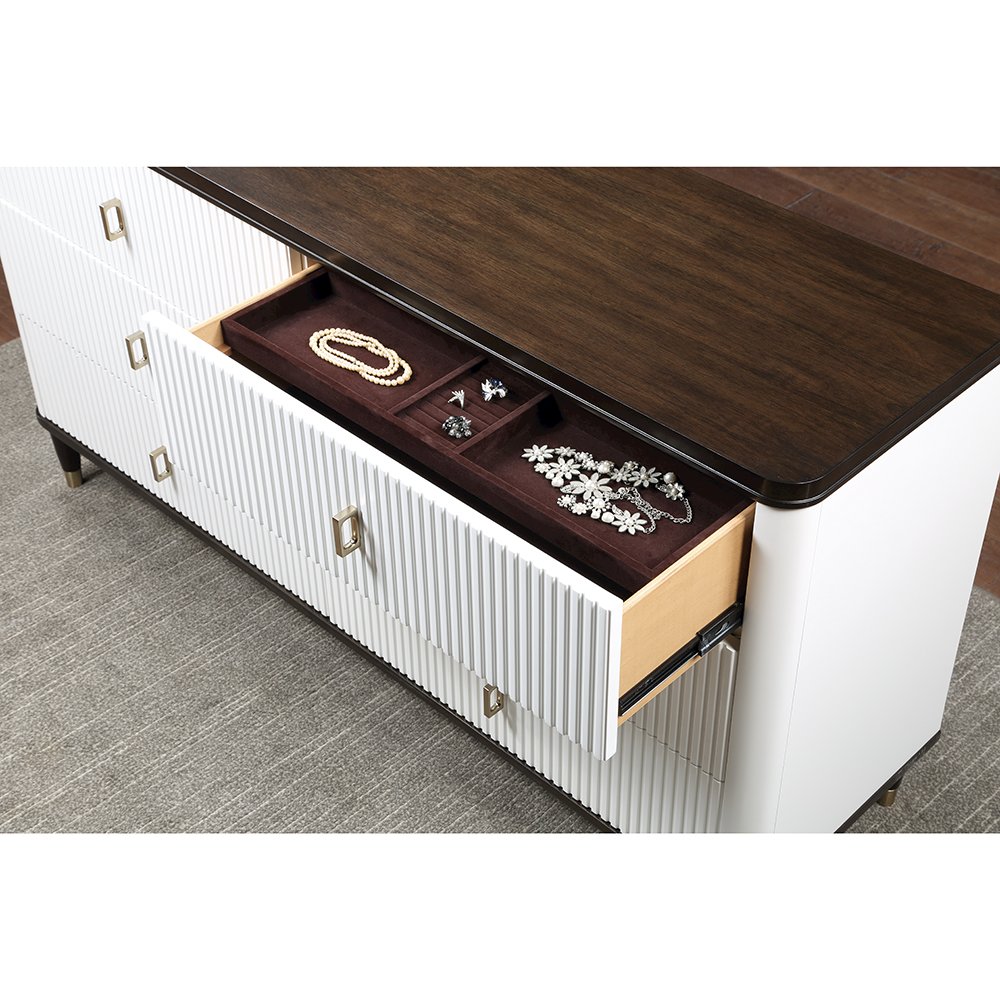 Carena Dresser w/Jewelry Tray White & Walnut. Picture 5