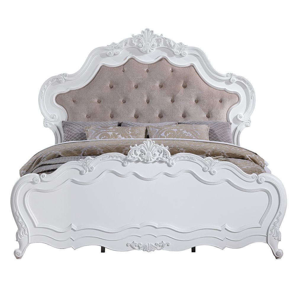 Latisha Eastern King Bed Dark Beige Chenille & White. Picture 2