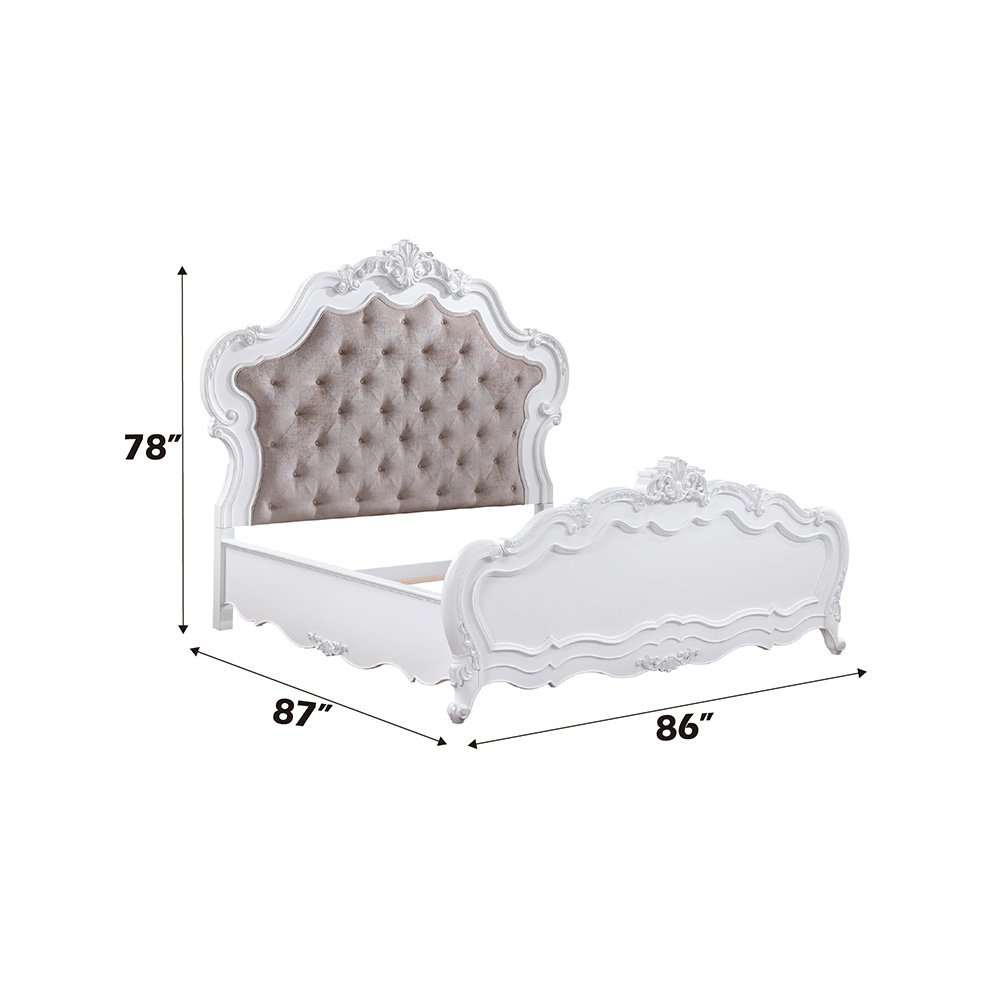 Latisha Eastern King Bed Dark Beige Chenille & White. Picture 7