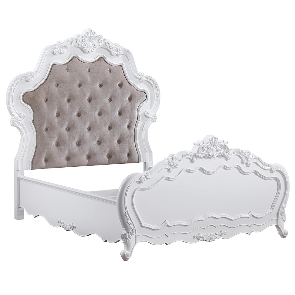 Latisha Queen Bed Dark Beige Chenille & White. Picture 2