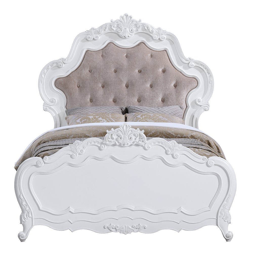 Latisha Queen Bed Dark Beige Chenille & White. Picture 3
