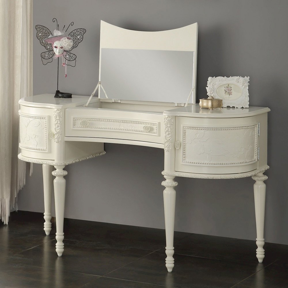 Dorothy Vanity Desk w/Mirror Ivory. Picture 1