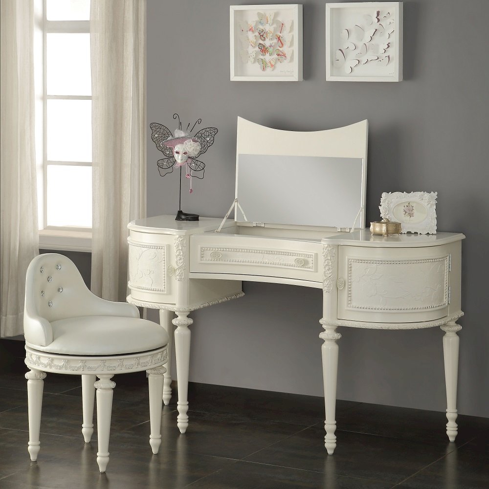 Dorothy Vanity Desk w/Mirror Ivory. Picture 6