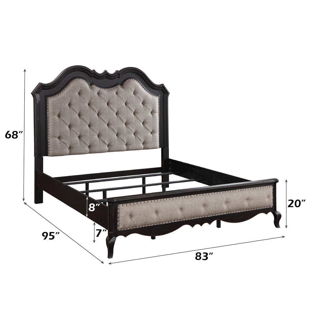 Chelmsford California King Bed Beige Fabric & Antique Black. Picture 6