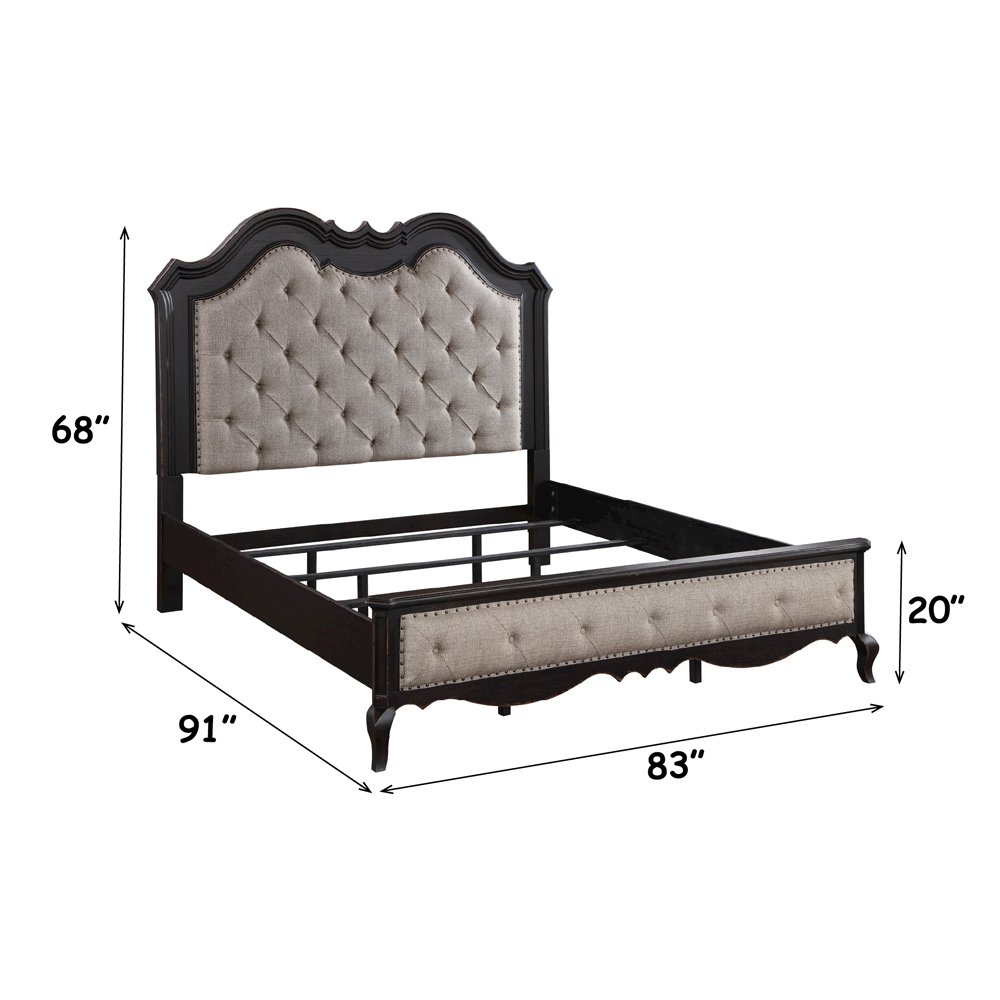 Chelmsford Eastern King Bed Beige Fabric & Antique Black. Picture 6