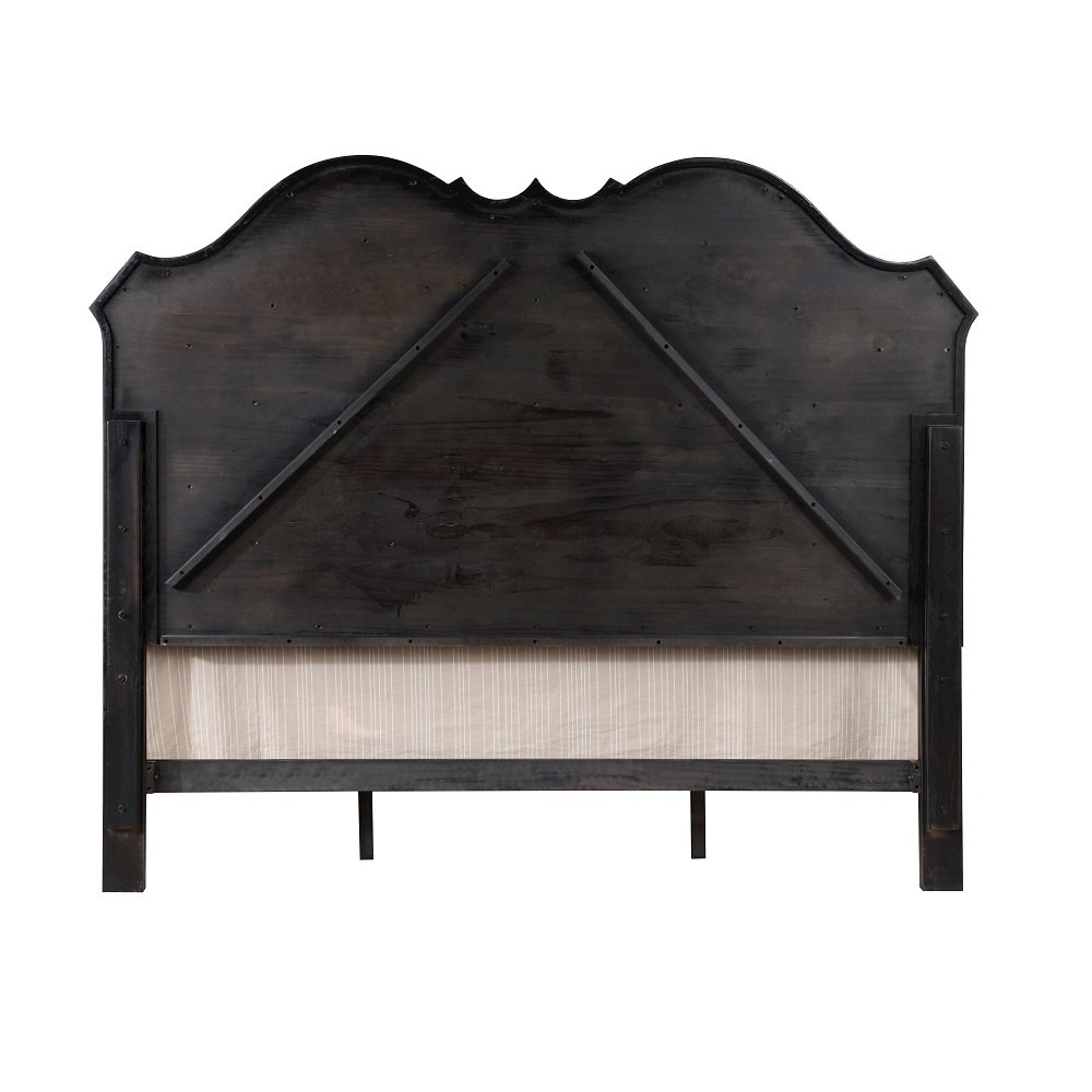 Chelmsford Queen Bed Beige Fabric & Antique Black. Picture 4