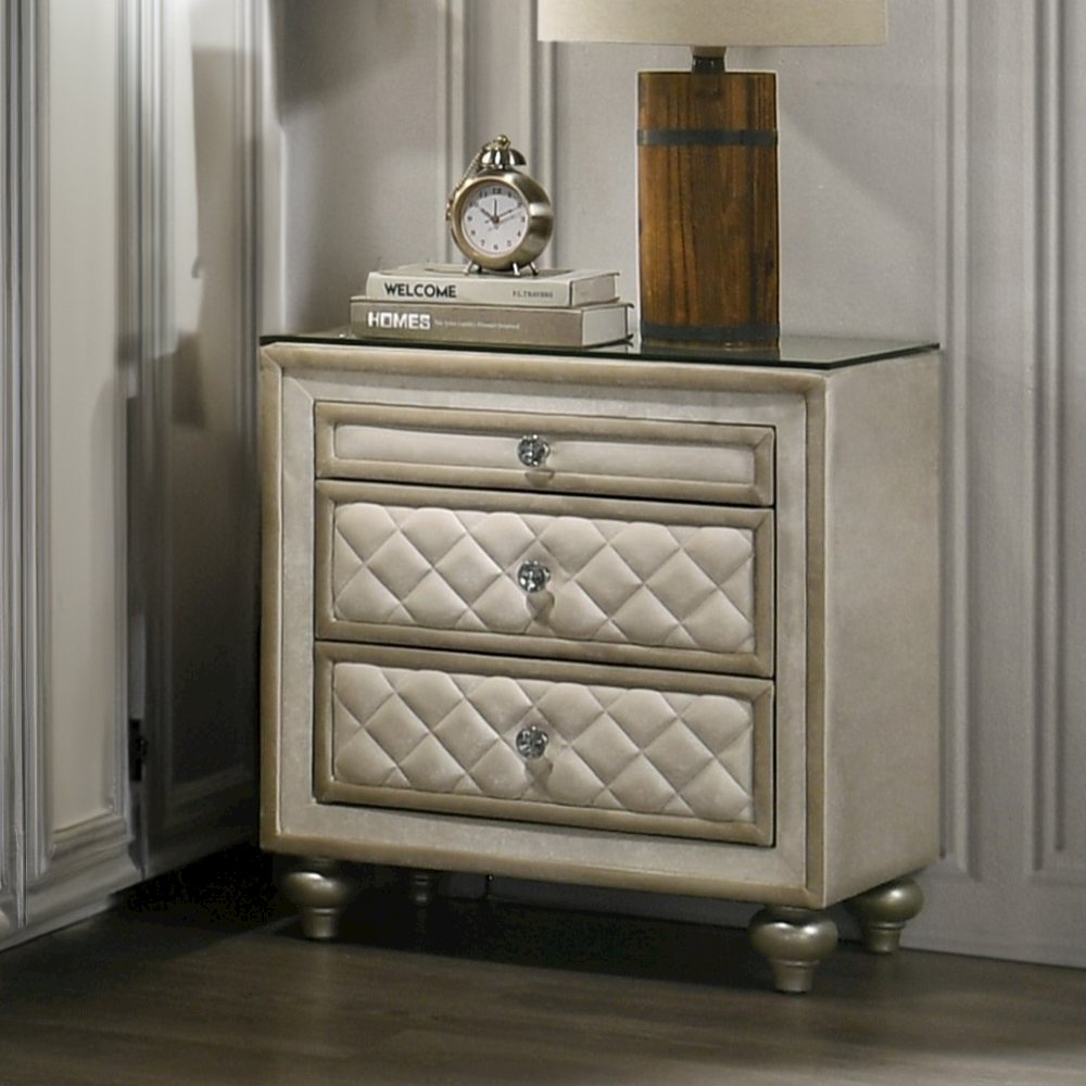 Lucienne Nightstand Beige Velvet. Picture 1