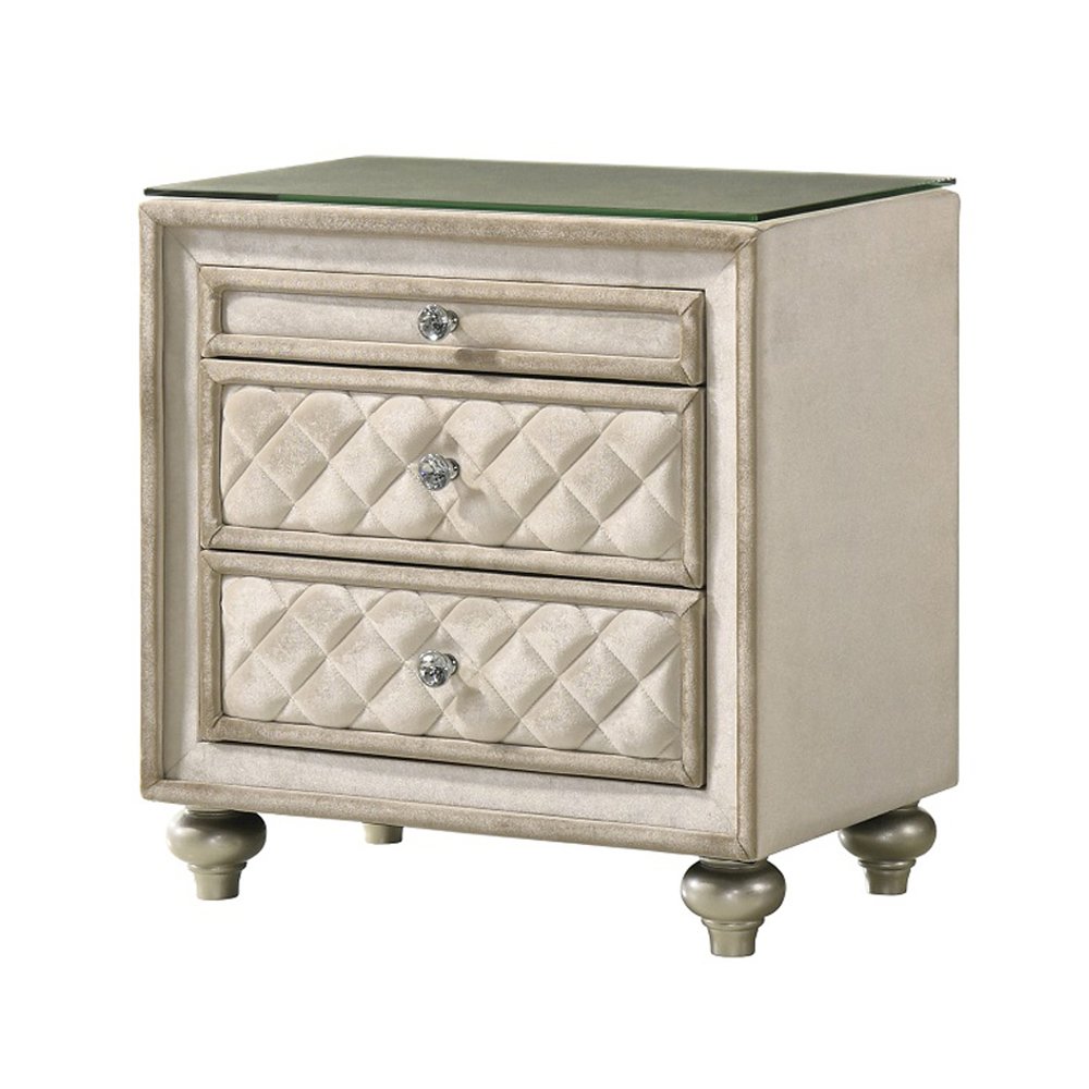 Lucienne Nightstand Beige Velvet. Picture 2