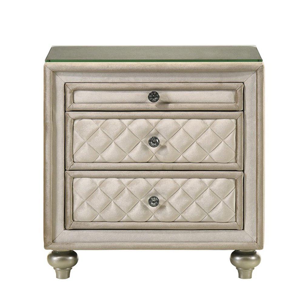 Lucienne Nightstand Beige Velvet. Picture 3