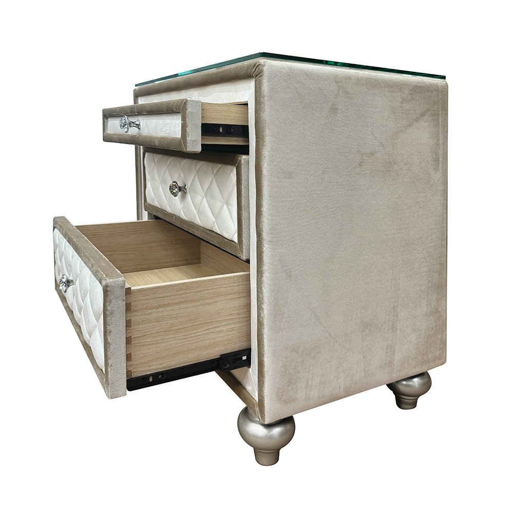 Lucienne Nightstand Beige Velvet. Picture 6