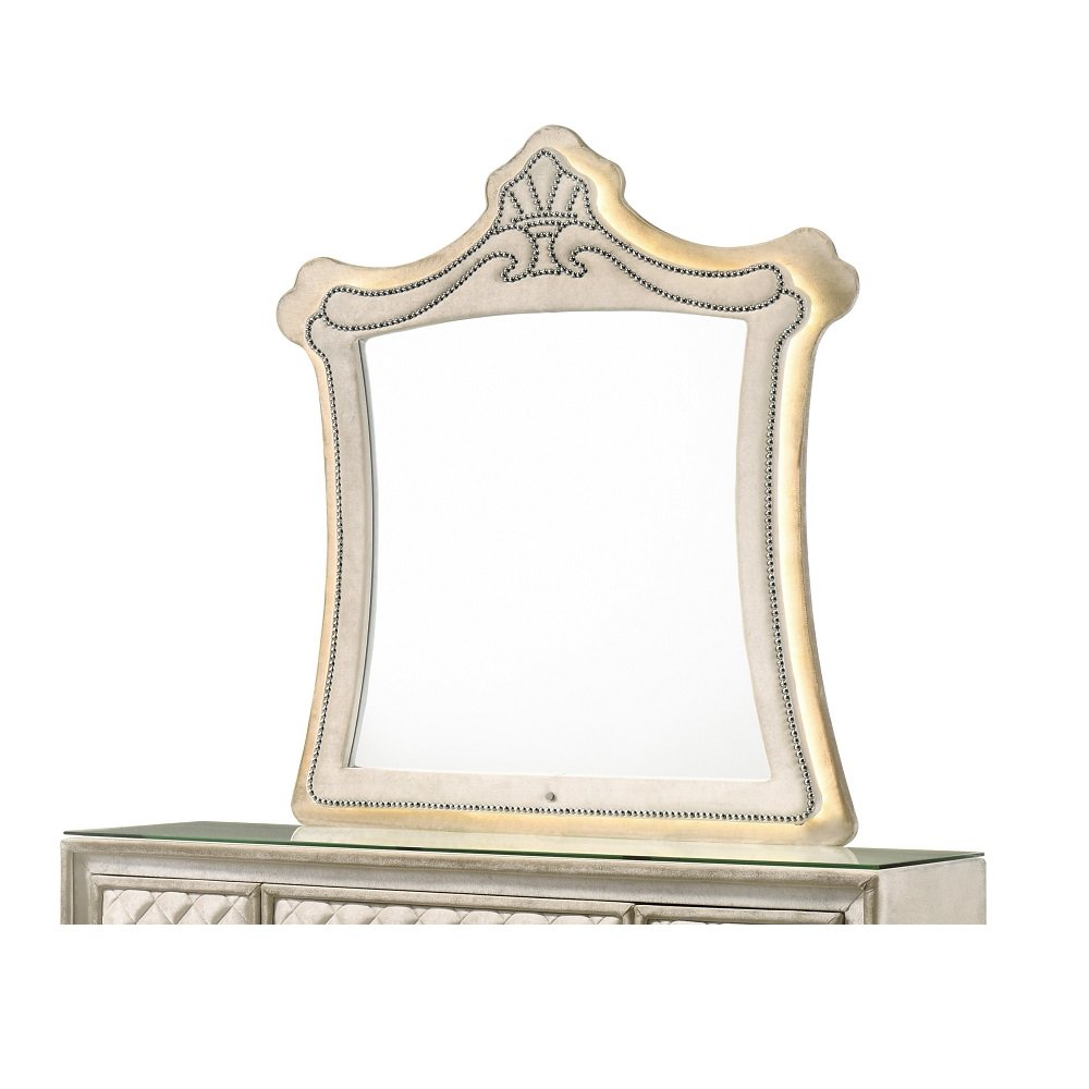 Lucienne Mirror w/LED Beige Velvet. Picture 2