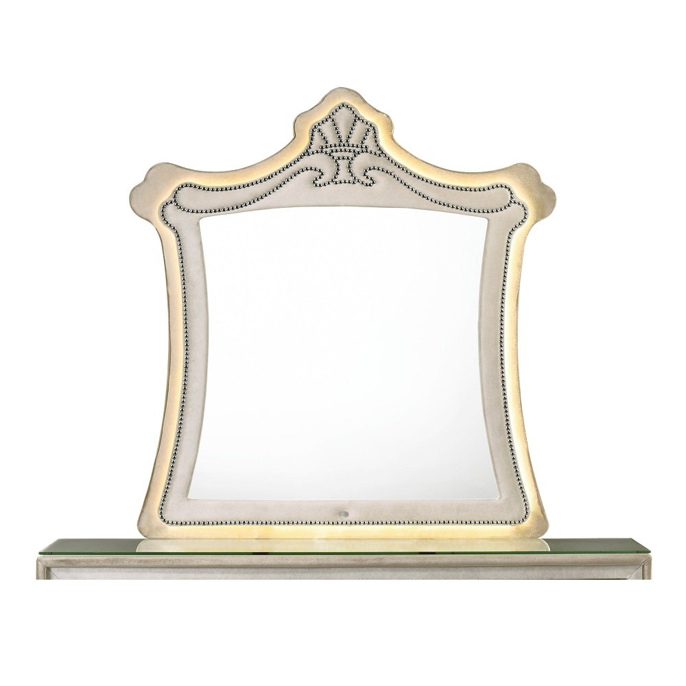 Lucienne Mirror w/LED Beige Velvet. Picture 3
