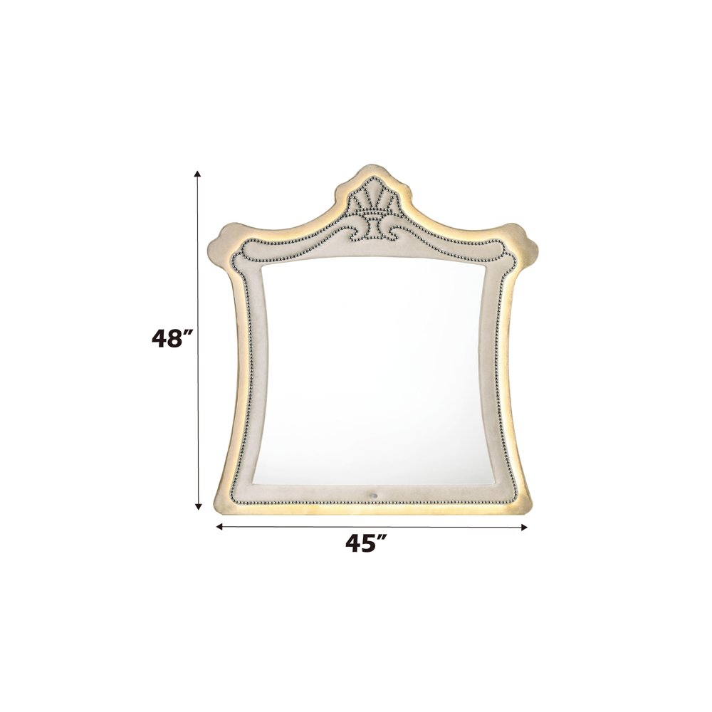 Lucienne Mirror w/LED Beige Velvet. Picture 5