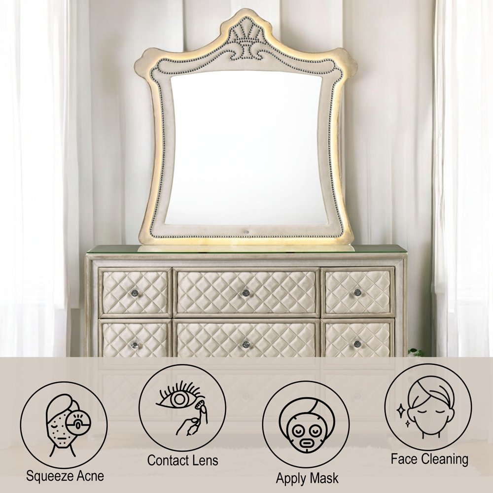 Lucienne Mirror w/LED Beige Velvet. Picture 6