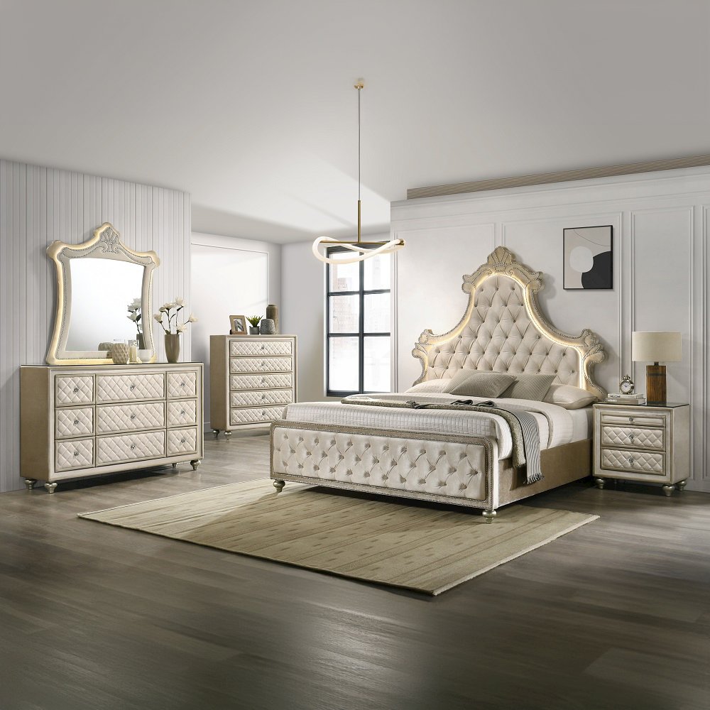 Lucienne Mirror w/LED Beige Velvet. Picture 4