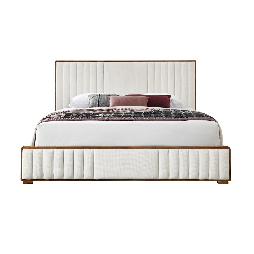 Kaleea Queen Bed Beige Chenille & Walnut. Picture 2
