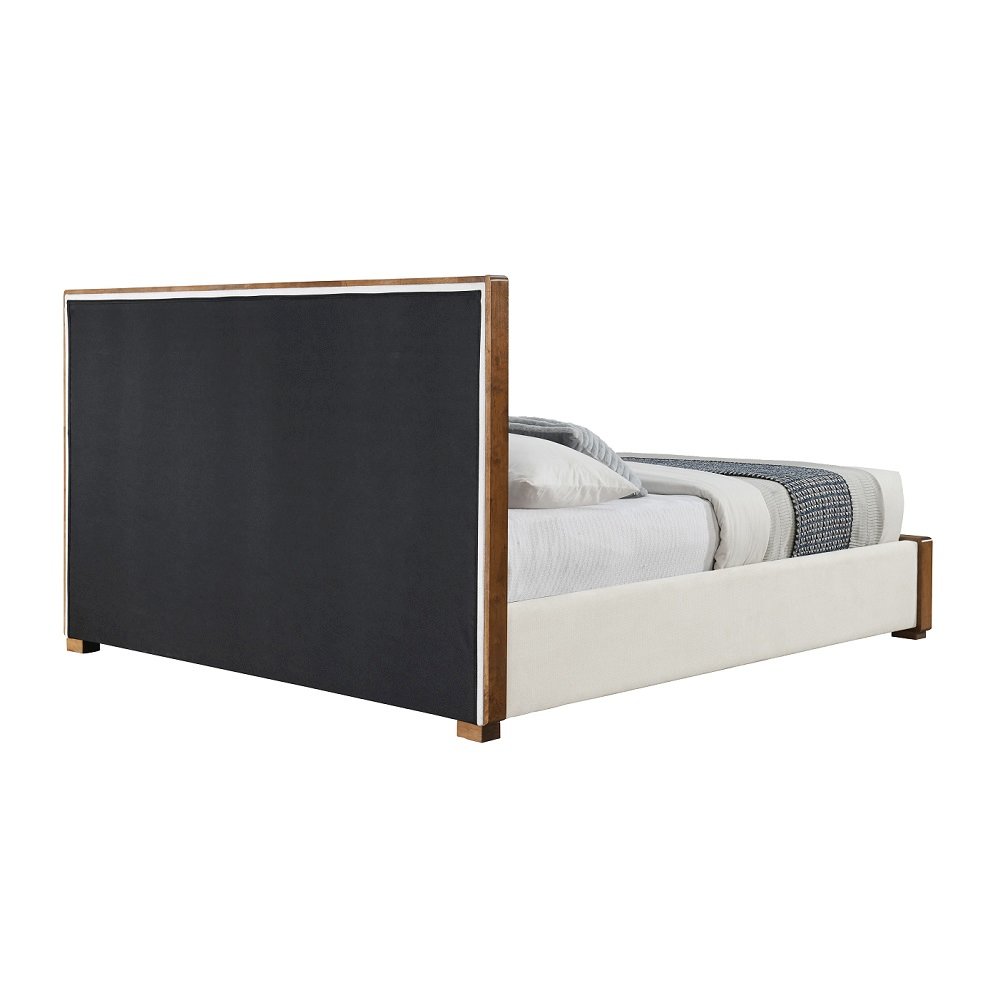 Kaleea Queen Bed Beige Chenille & Walnut. Picture 4
