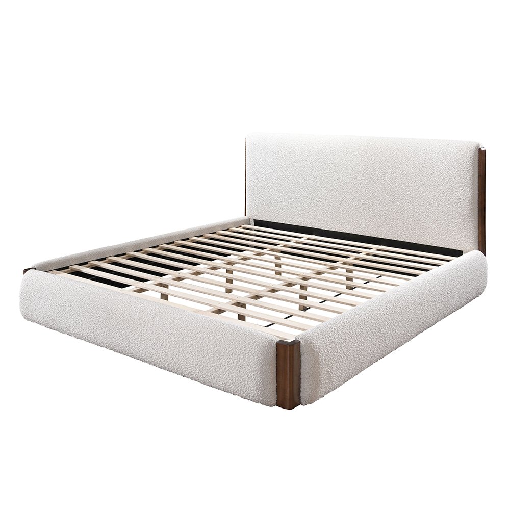 Sandro Queen Bed White Bouclé & Walnut. Picture 2