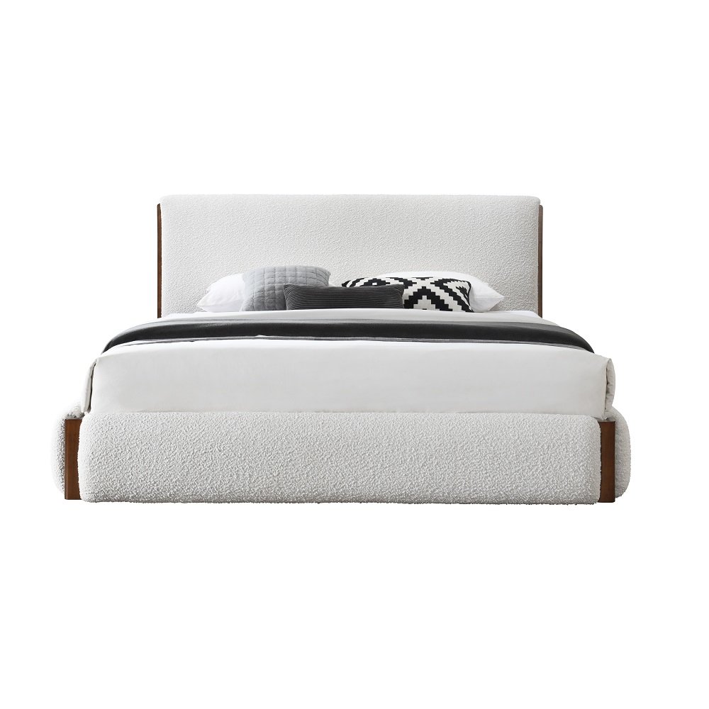 Sandro Queen Bed White Bouclé & Walnut. Picture 3