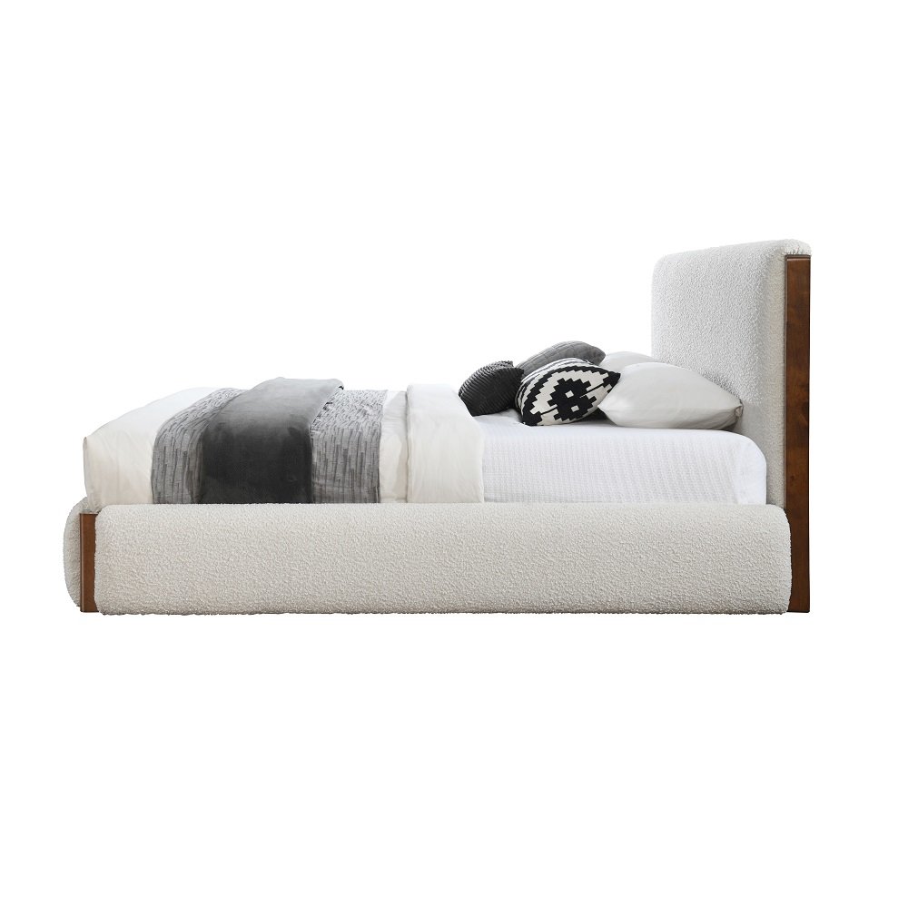 Sandro Queen Bed White Bouclé & Walnut. Picture 4