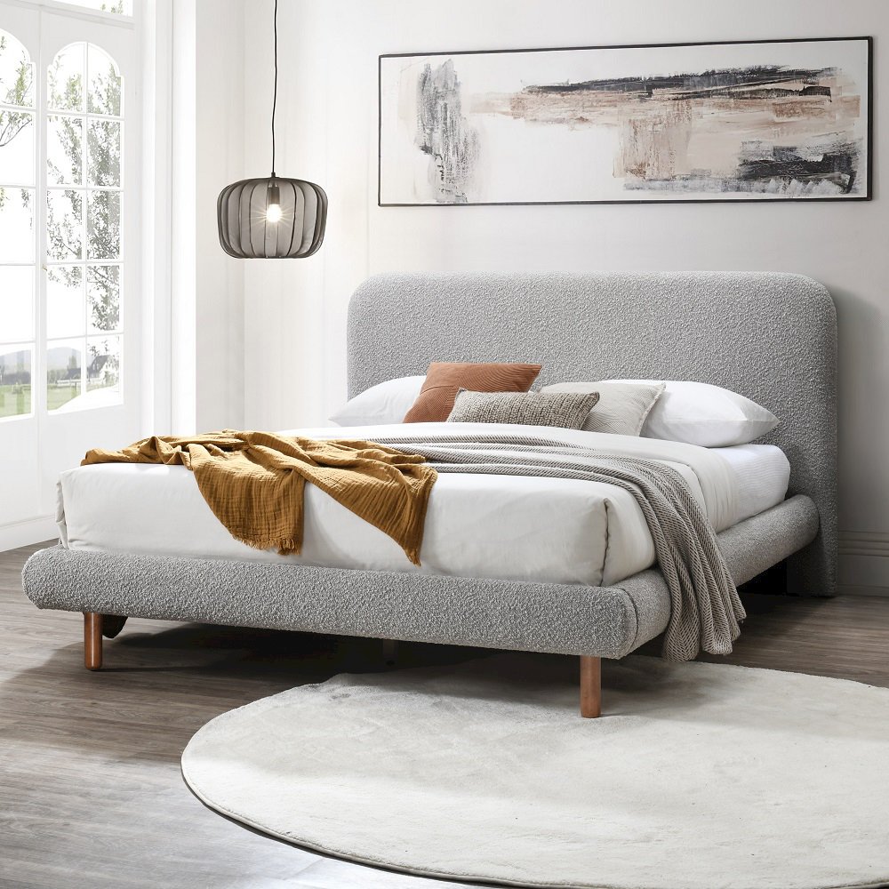 Cleo Eastern King Bed Gray Boucle. Picture 1