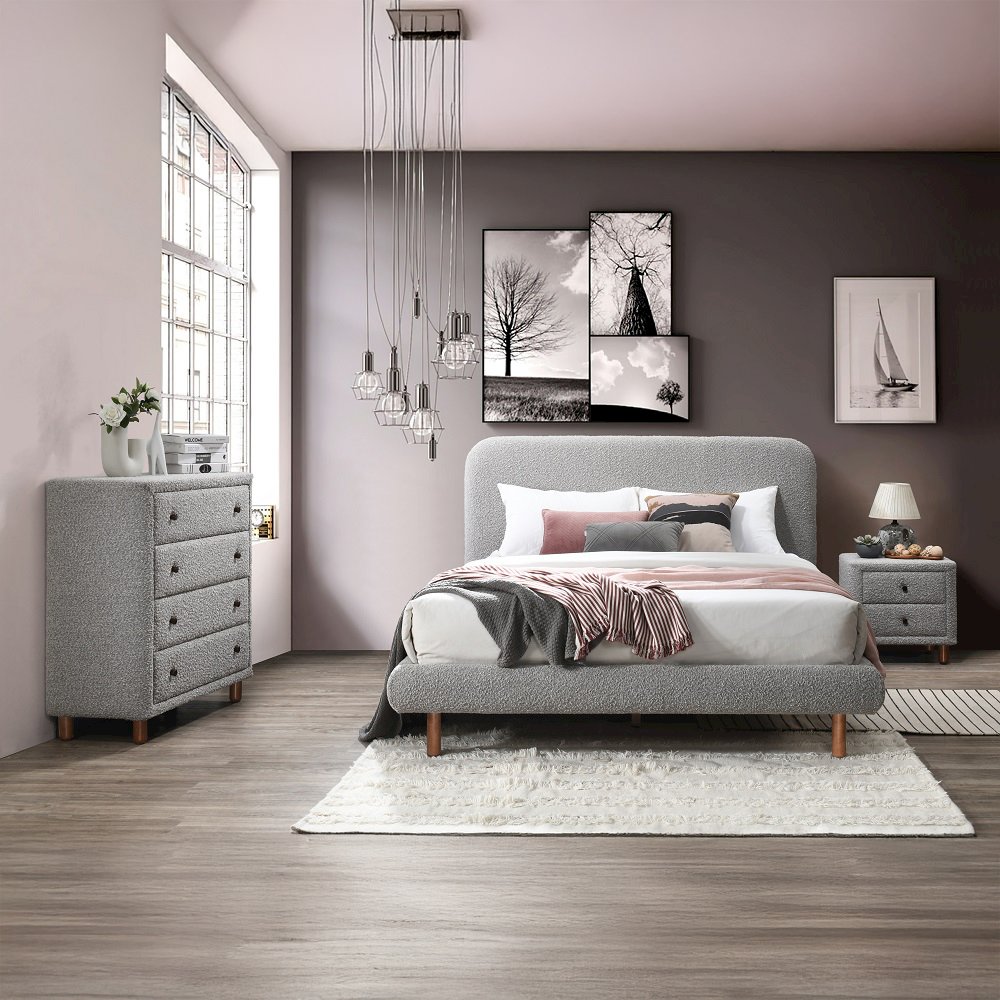 Cleo Eastern King Bed Gray Boucle. Picture 8
