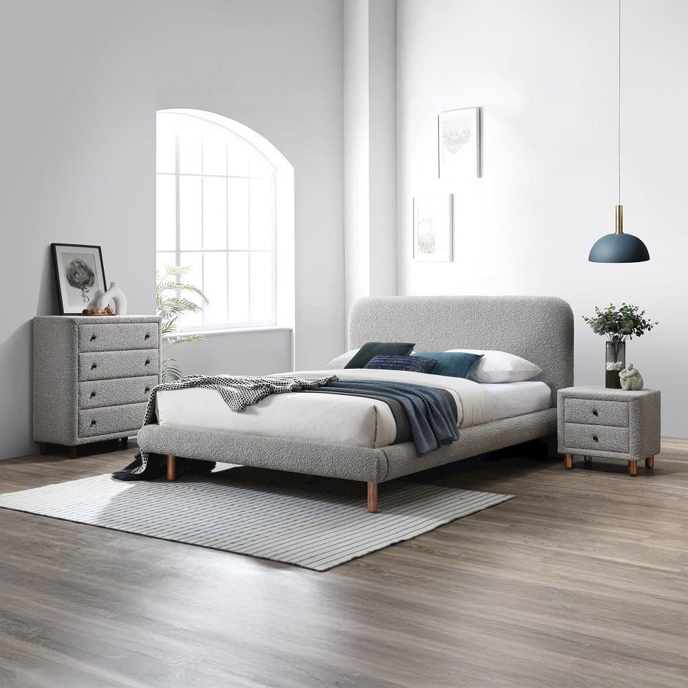 Cleo Eastern King Bed Gray Boucle. Picture 9